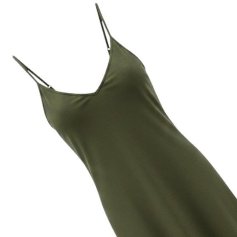 Joie Olive Green V-Neck Spaghetti Strap Sharkbite Midi Slip Dress Womens Medium - Picture 3 of 9